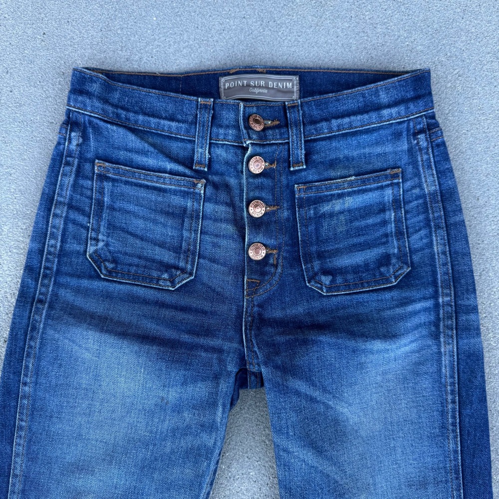 Point Sur Denim California Women High Rise Button Fly Patch Pocket Jeans 25 - Picture 3 of 12